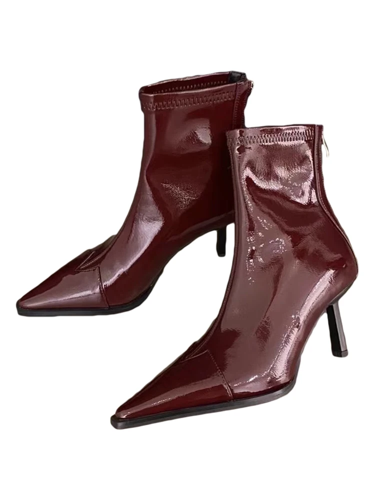 Boots Women New 2023 Zipper Pointe Shoes Winter Footwear Pointy Autumn Ladies High Heel Ankle Rubber Leather Microfiber Solid R