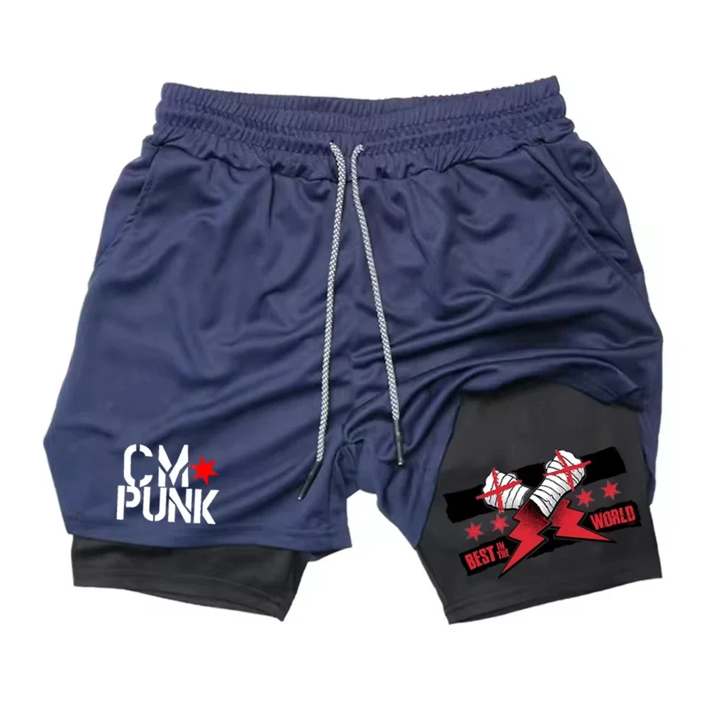 

New men's running shorts with pockets, towel loop, fitness training shorts, boxing double layered two in one sports shorts