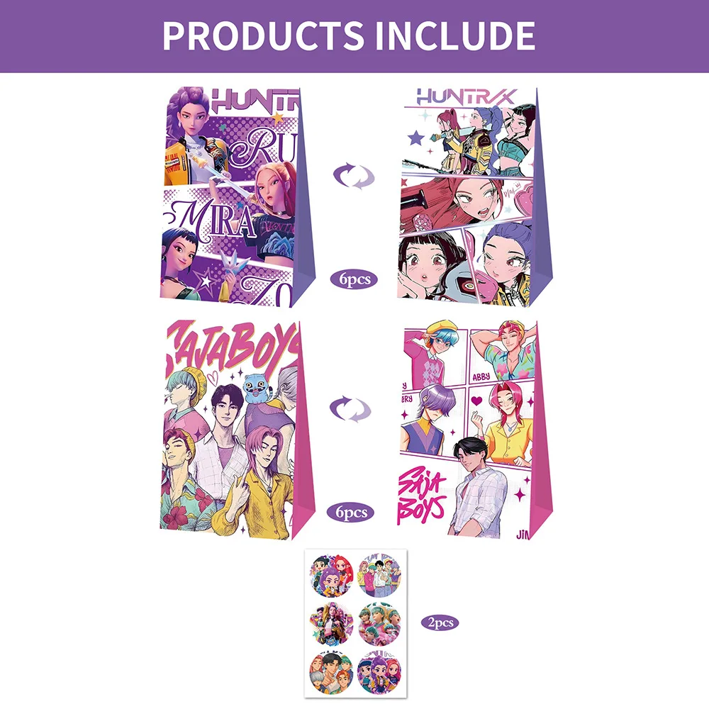 Kpop Demon Hunters Candy Paper Bag Anime Paper Gift Bag Kraft Paper Production Cartoon Handbag Kids Birthday Gift Wrapping Pouch