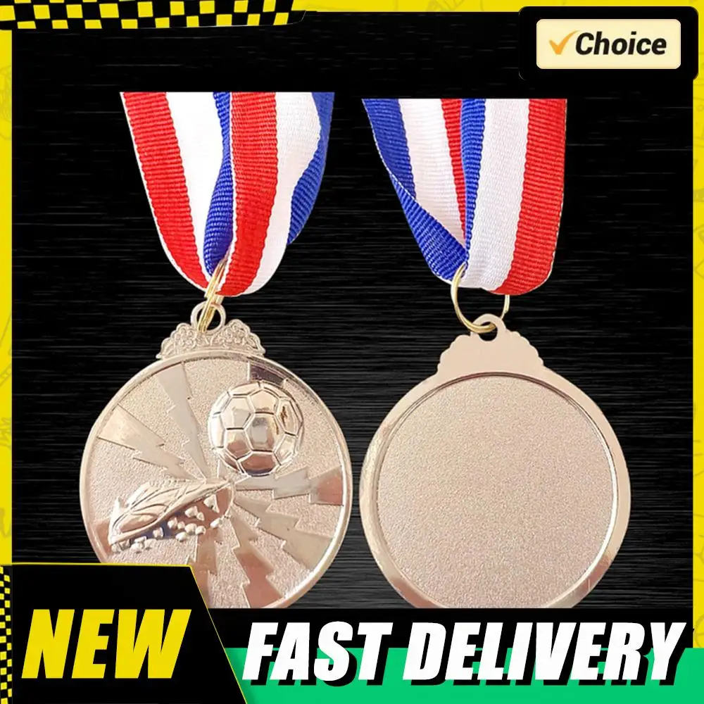 1/5/10PCS Gold Silver Bronze Award Medals 2 Inch Zinc Alloy Football Medals with Neck Ribbon for Sports Competitions Celebration