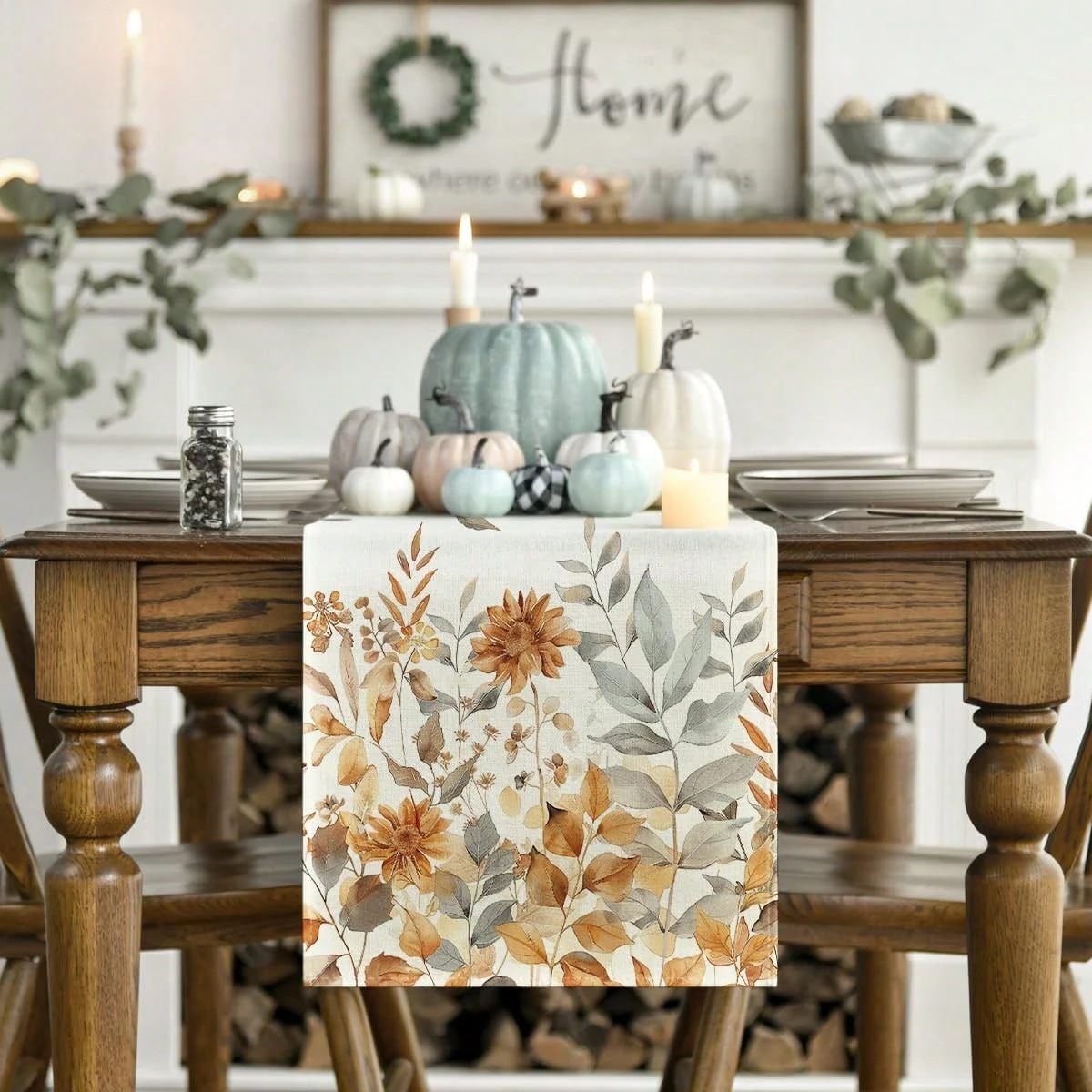 1pc Autumn Floral Table Runner Single Sided 2D Print Warm Soft Table Runner Dining Table Kitchen Decor Cozy Vibe Accessory Gift