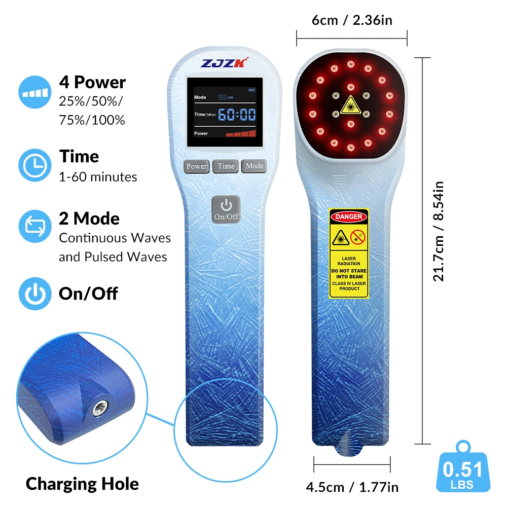 ZJZK lllt laser therapy device 880mW 4x808nm+16x650nm 20 diodes handheld effective for body pain relief soft tissue repair