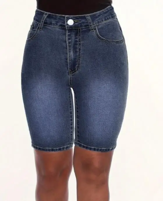 شورت جينز نسائي صيفي كلاسيكي بلون موحد، تصميم بسيط بأسلوب قديم، مناسب للارتداء اليومي، شورت جينز بطول خمسة أرباع