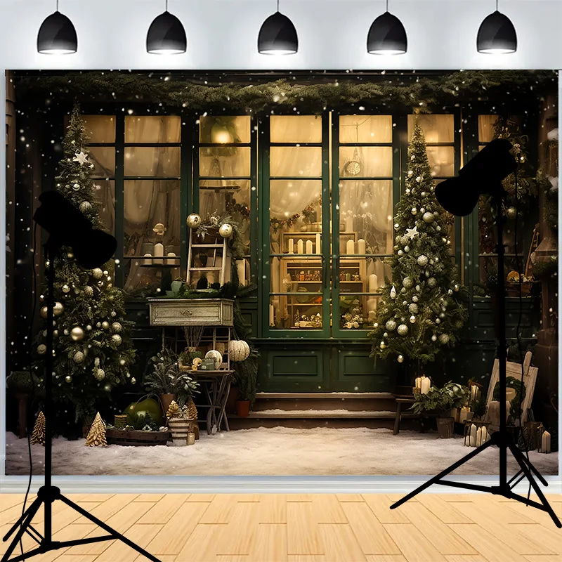 Fireplace Christmas Day Wreach Window Photography Backdrops New Year Living Room Portrait Holiday Party Photo Background DD-22