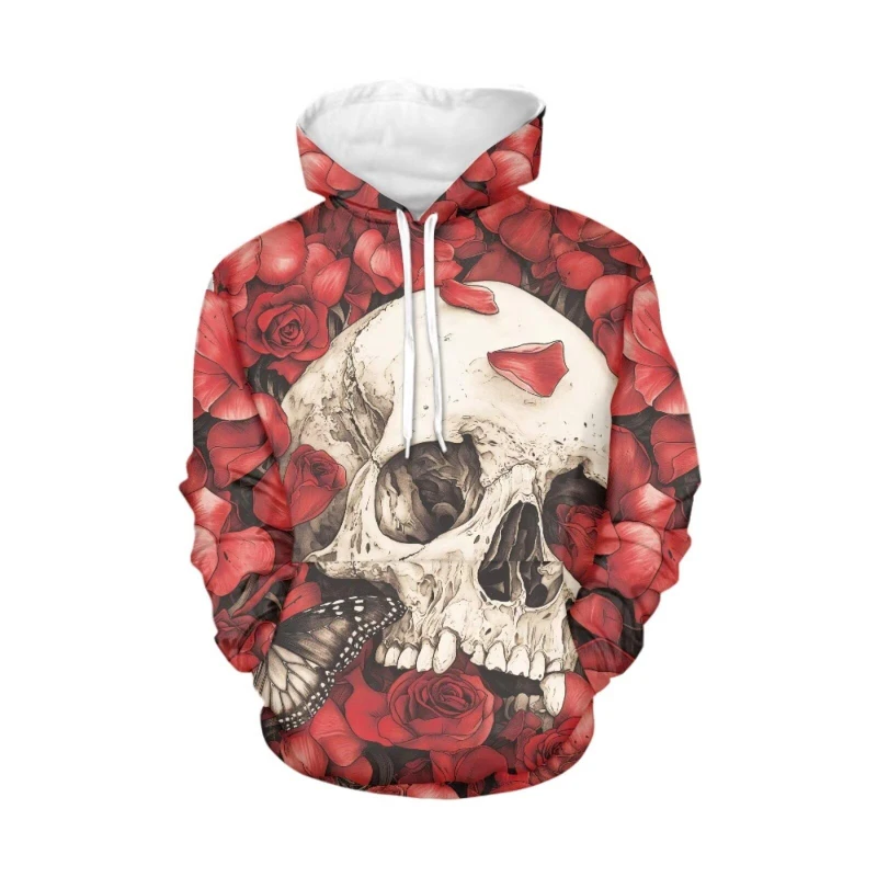 

Men's Autumn Long Sleeve Hoodies 3D Print Skull And Rose Graphic Casual Hooded Pullover Fashion Cool Outdoor Street Male Clothes