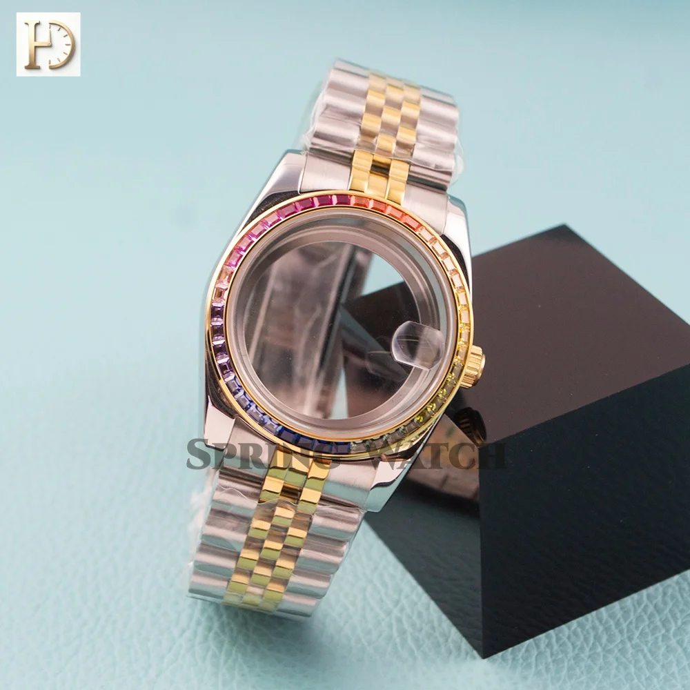 36mm Ladies Case Diamonds Watch Case Sapphire Glass Watch Case NH35 Case Stainless Steel For NH35 NH36 Movement