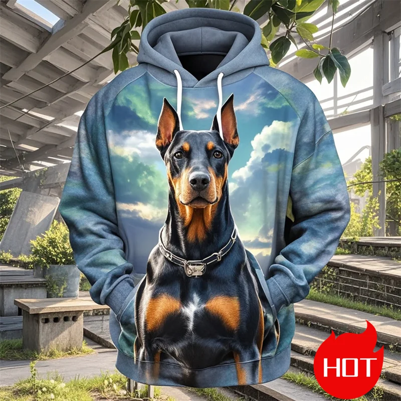 Harajuku 3D Doberman Patterns Printing Hoodies Kid Fashion Cool Streetwear Hooded Hoody Unisex Doggy Pullovers Mens Clothing Top