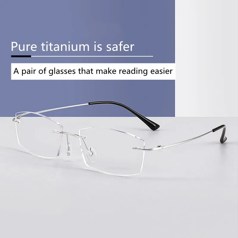 Pure Titanium Rimless Diamond Cutting Man Woman Glasses Frame Anti Blue Light Reading Glasses Men Eyewear Custom Lenses