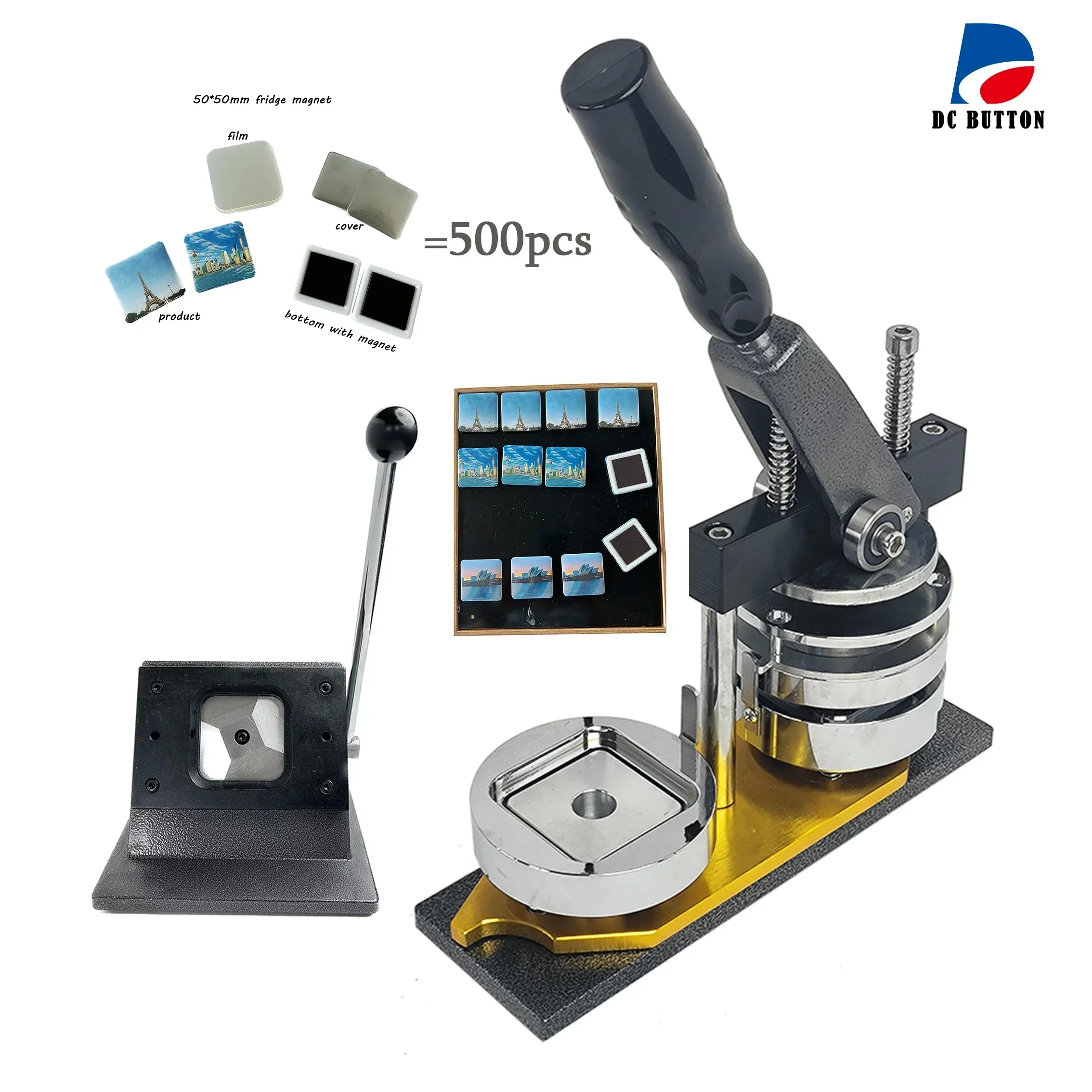 Square 5*5mm Badge Making Machine+Cutter +500 pcs Fridge Magnet Material