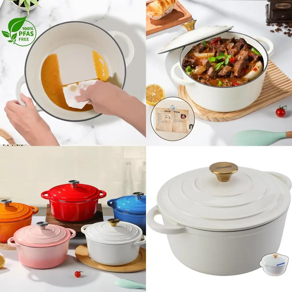 

Чугунная эмалированная кастрюля-духовка (4 кварты) кремово-белого цвета, идеально подходит для выпечки хлеба, тушения, запекания и жарки, для использования в духовке