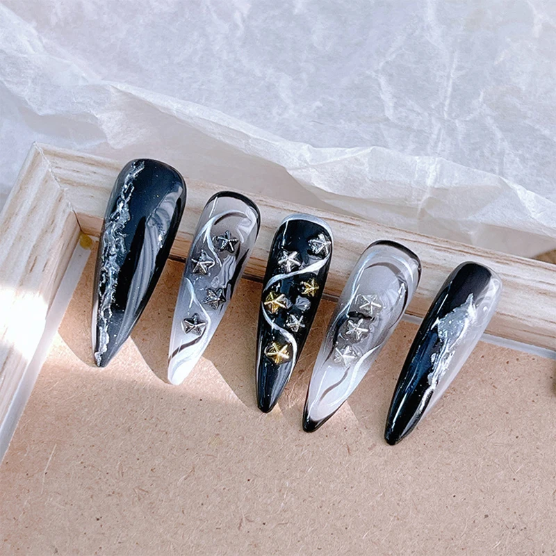 1Box 3D Gold Silver Nail Art Pentagram Jewelry Metallic Studs Nail Charms Alloy Flatback Stars Nail Decoration Manicure Tool