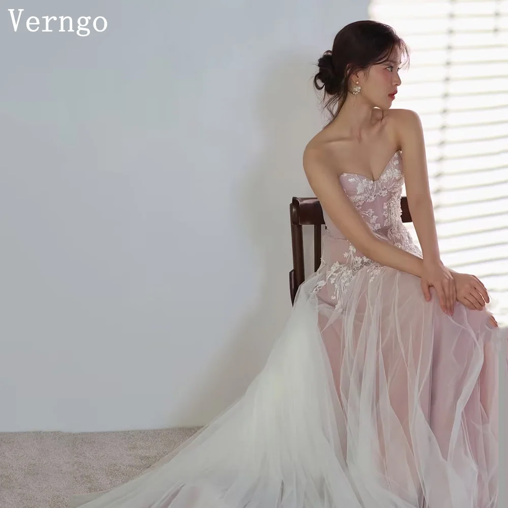 Verngo lvory Appliques Tulle Fairy Wedding Dress Elegant Korea Bridal Gown Photo Shoot Sweap Train Bride Dresses 2026 Customized