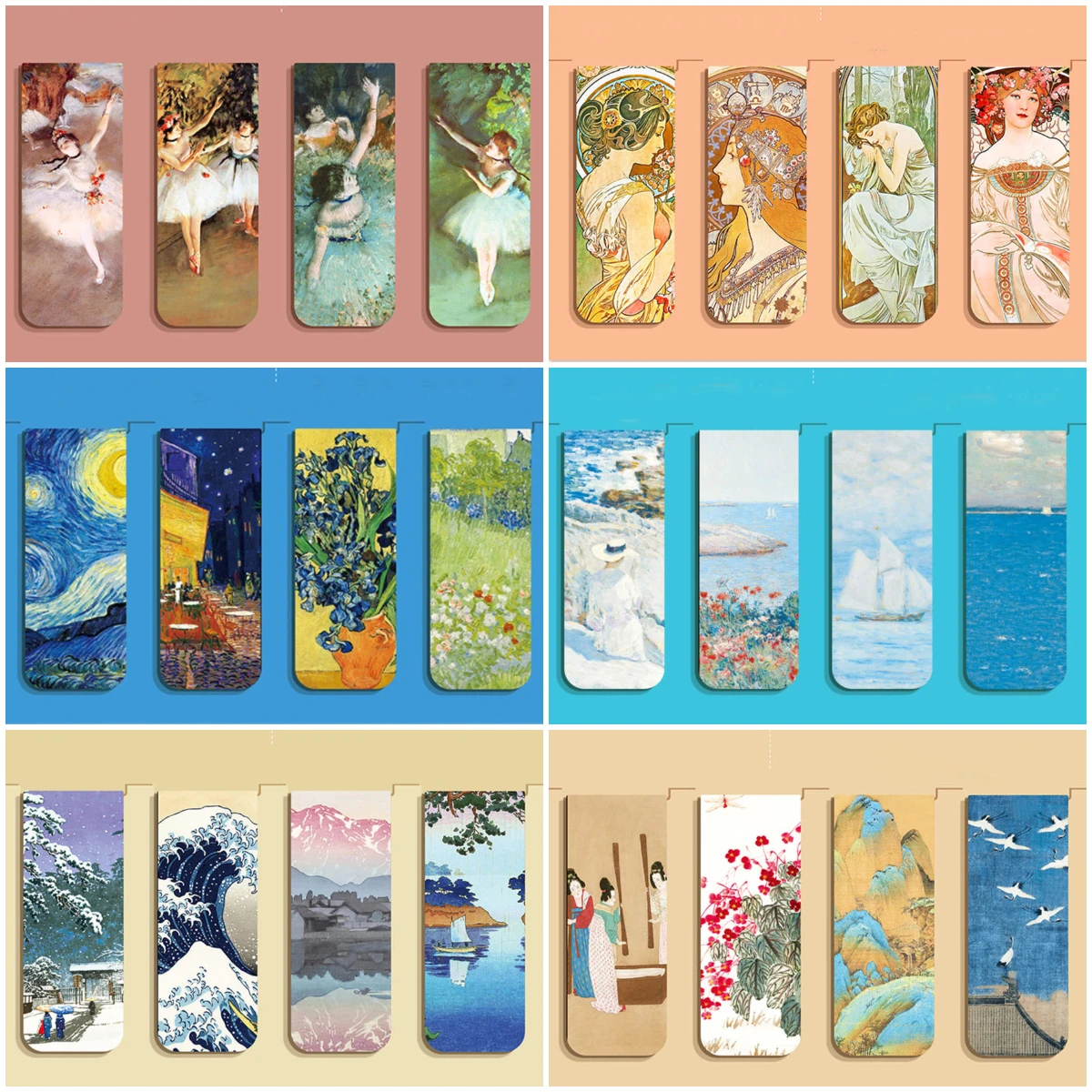 世界的に有名な絵画パターンブックマーカー、磁気ブックマーク、アートページマーカー、クリエイティブステーショナリー、レトロスタイル、セットあたり4個