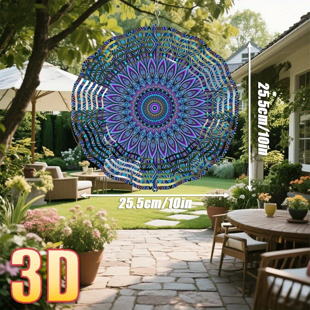 3D Colorful Mandala Geometric Wind Spinner - 10 Inch Metal Art with 360 Swivel Hook for Indoor Outdoor Garden Patio Decor Gift