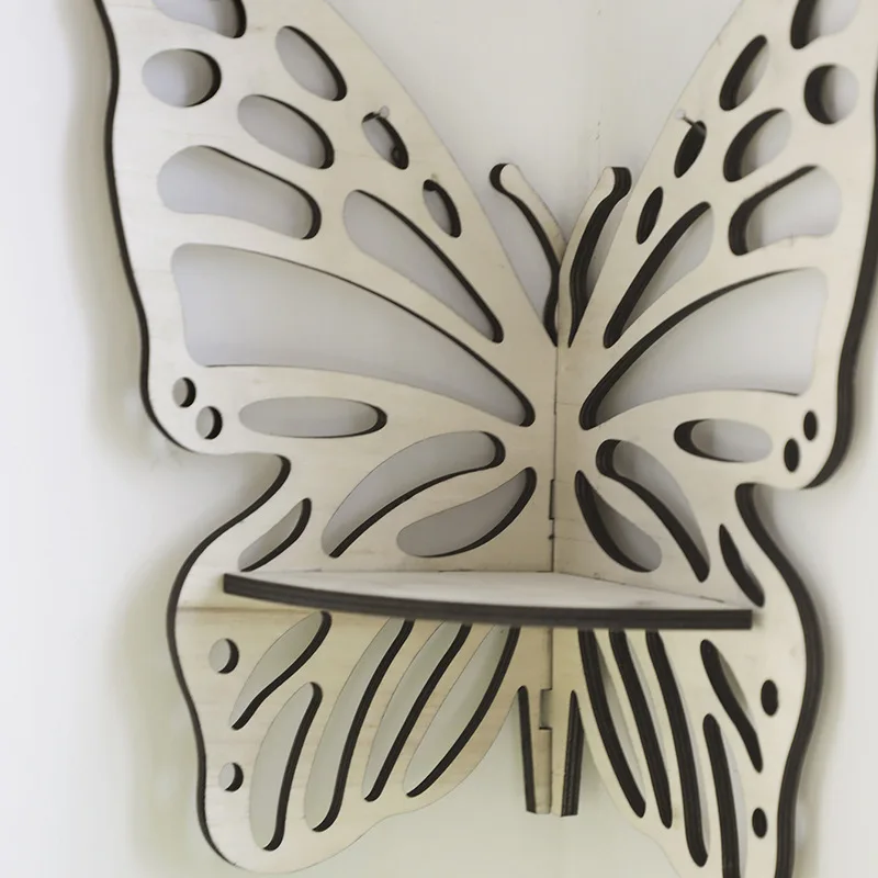 Wooden Craft Lotus Butterfly Cutout Figure Crystal Storage Shelves Simple FlowerPot Storage Rack Home WallDecor Decorative Shelf