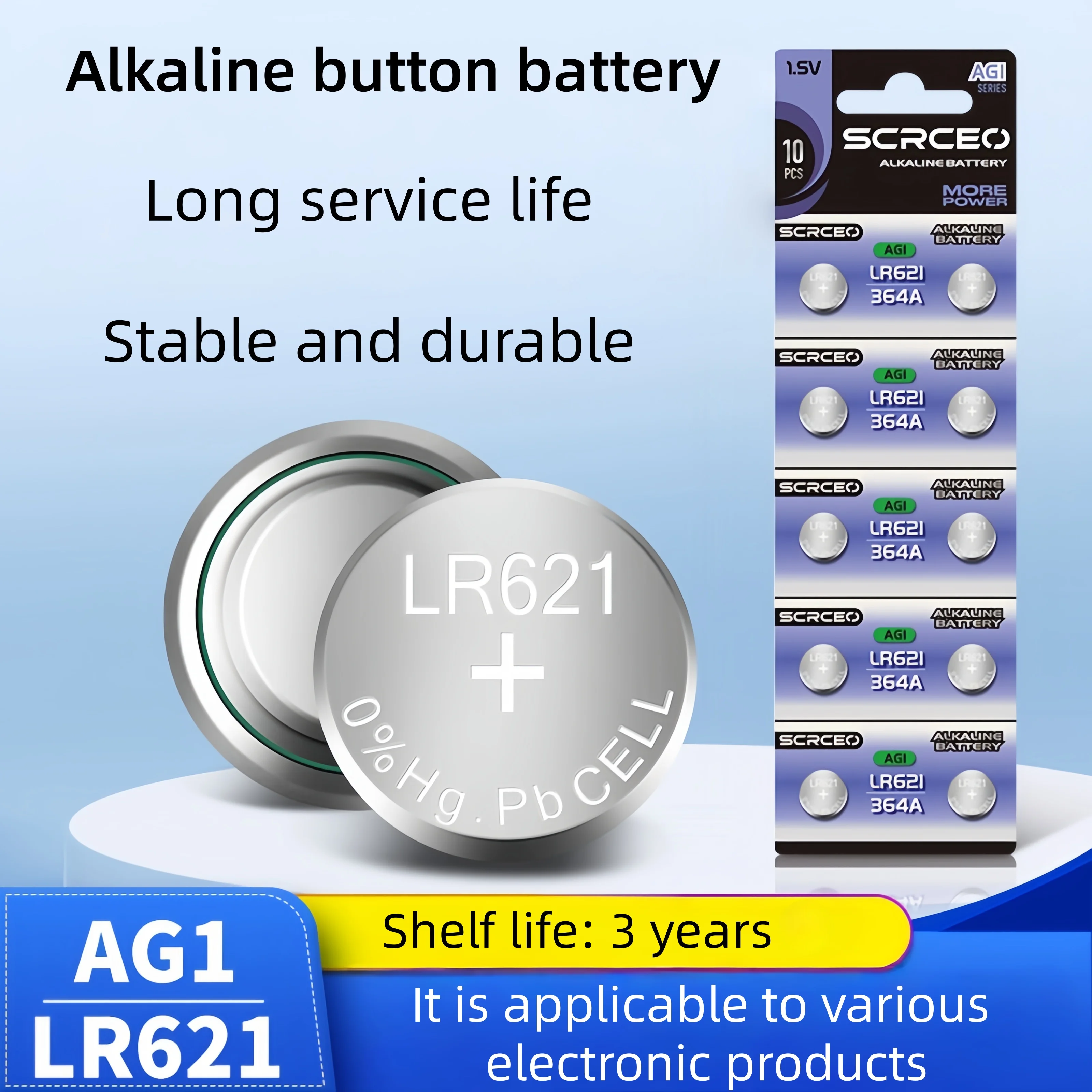 

1.55V Regulated and Leak-proof AG1 LR621 Button Battery, A Universal Model for Multiple Devices