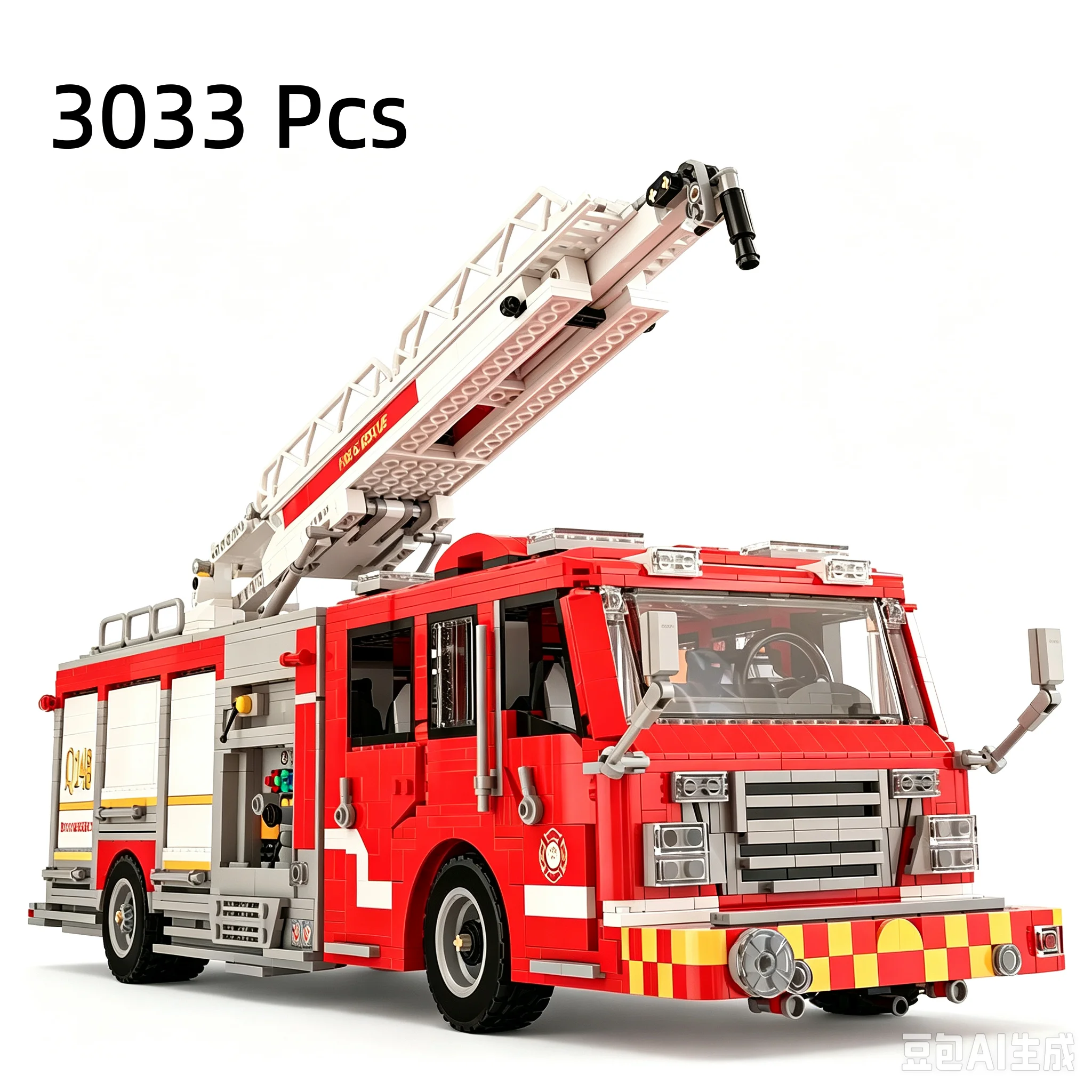 66148 American‑Style Aerial Ladder Fire Truck Building Blocks City Rescue Vehicle Model Movable Elevating Ladder Desktop Display