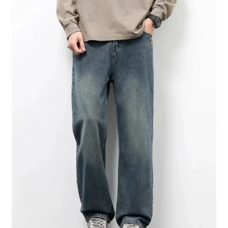 

Spring Autumn American Retro Straight Jeans Men Streetwear Korean Fashion Loose Baggy Wide Leg Denim Pants Male Casual Trousers