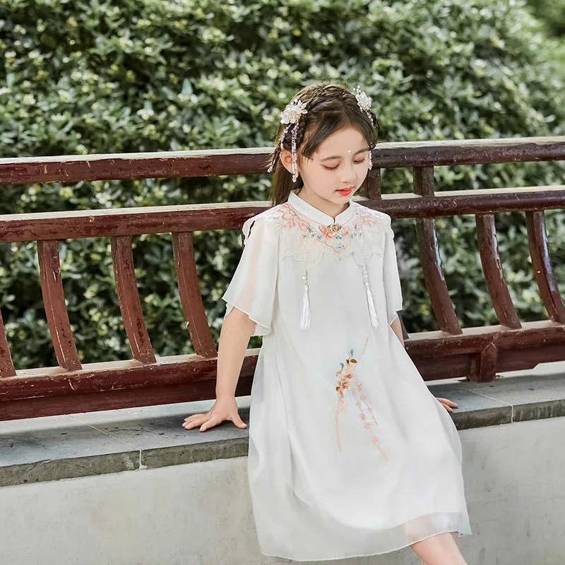 Girls Hanfu Children Traditional Chinese Style Tang Suit Ancient Dress Girl Clothes 2023 New Short Sleeve Hanfu Cheongsam