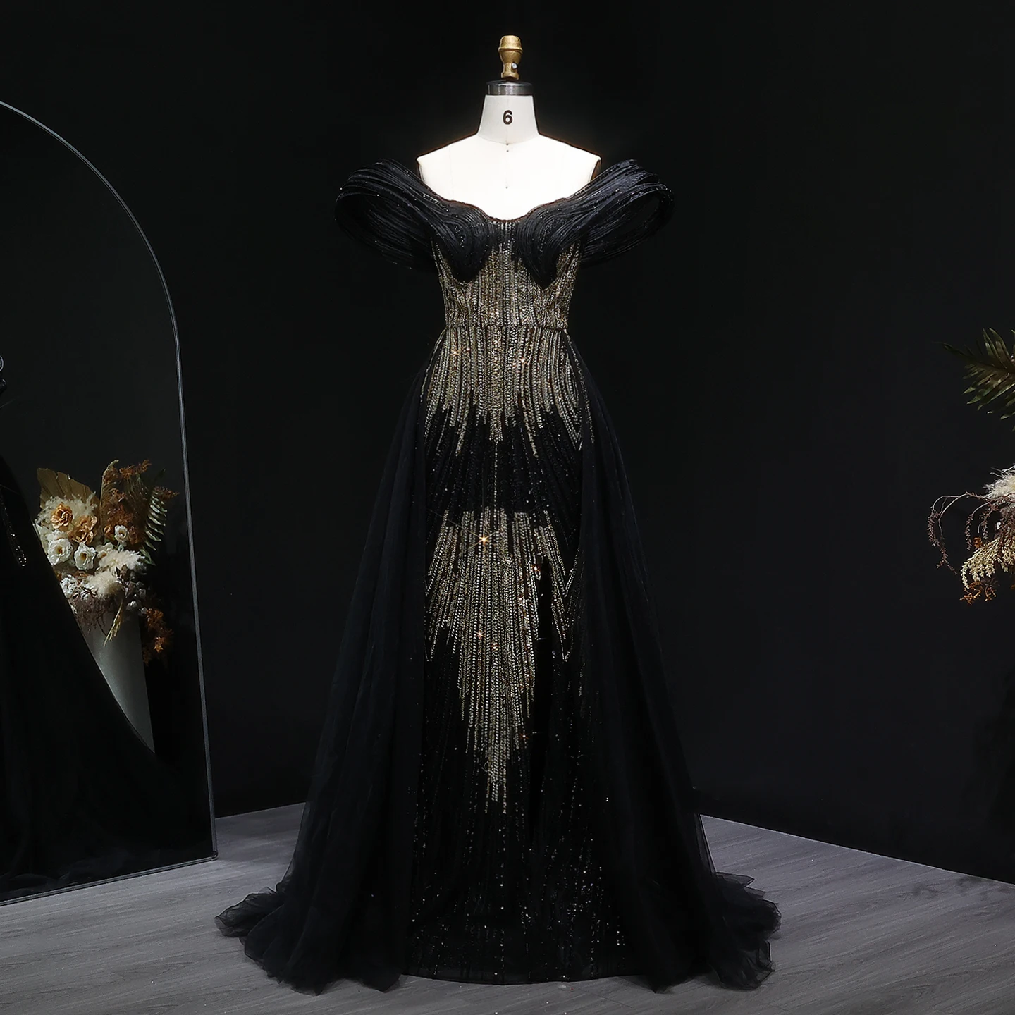 شارون سعيد فستان سهرة حورية البحر أسود طويل أنيق بدون أكتاف تنورة مطرزة للنساء للحفلات الراقصة SS717 مخصص