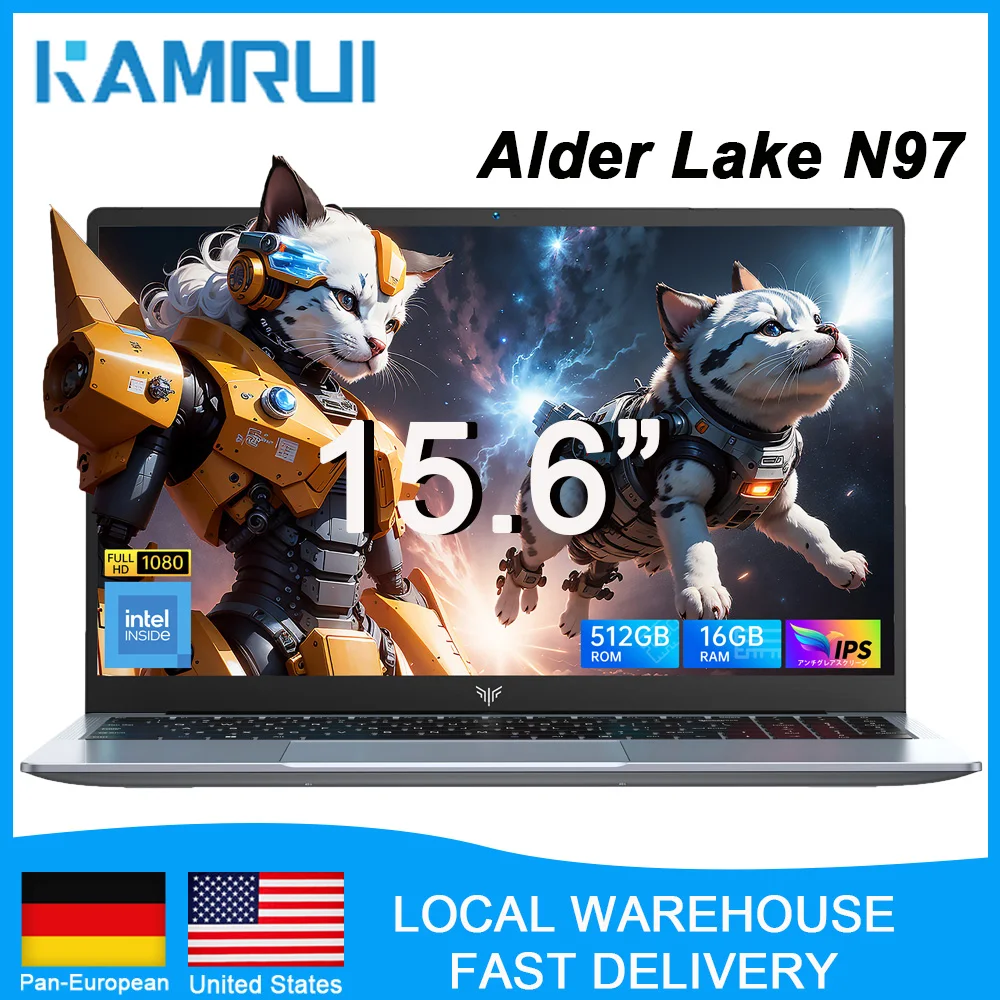 KAMRUI Laptop 15,6''FHD 1920*1080 Intel N97 16GB DDR4 512GB SSD Windows 11 Pro 180 °   Flip A/D metalen 5000mAh notebookcomputer