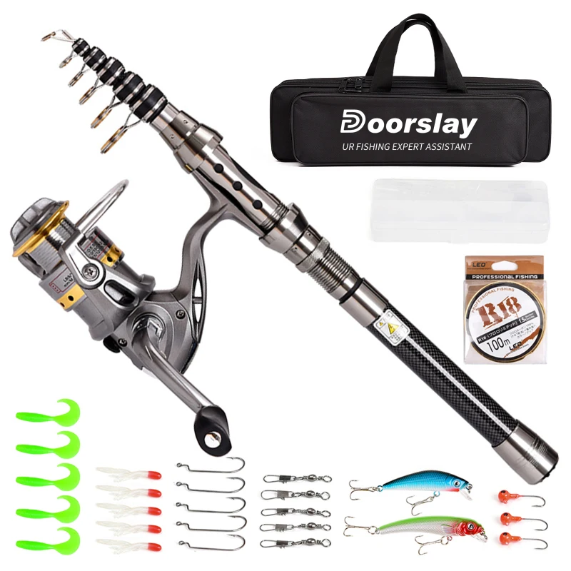 Telescopic Fishing Rod and Reel Combo Full Kit Spinning Fishing Reel Gear Organizer Pole Set with 100M Fishing Line Lures Hooks