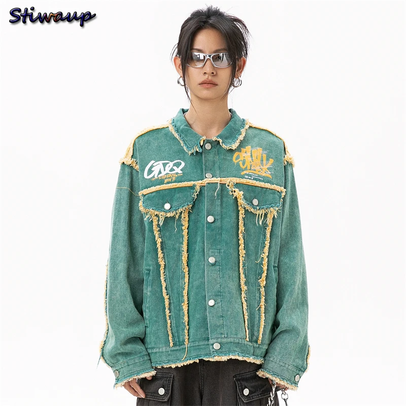 Womens Denim Jacket Green Cotton Long Sleeve Coats Cowboy Lady Jeans Jackets for Women 2024 Autumn Outdoor Clothing Novelties