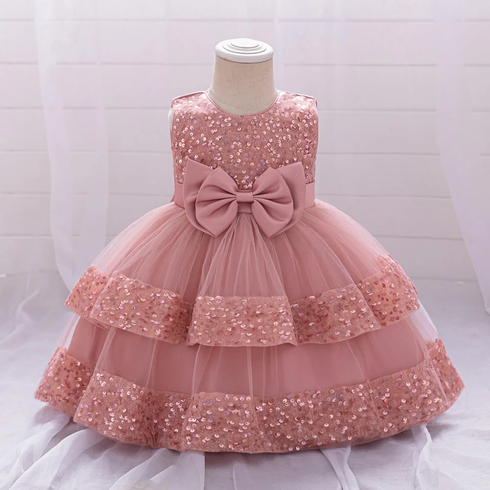 Baby Girl Layered Dress New Party Dresses Girls 1st Birthday Princess Formal Ball Gown Toddler Fashion Evening Sequin Costumes