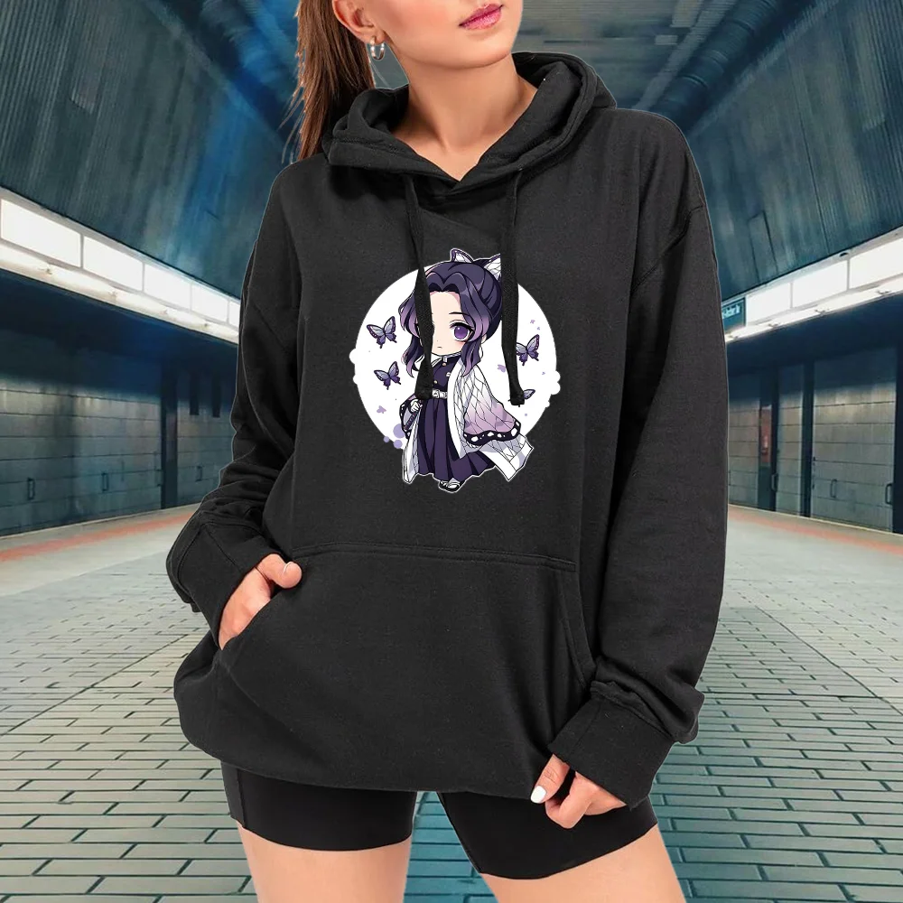 Popular Anime Kochou Shinobu Print Hoodie Women's Casual Loose Kochou Shinobu Pattern Sweatshirt