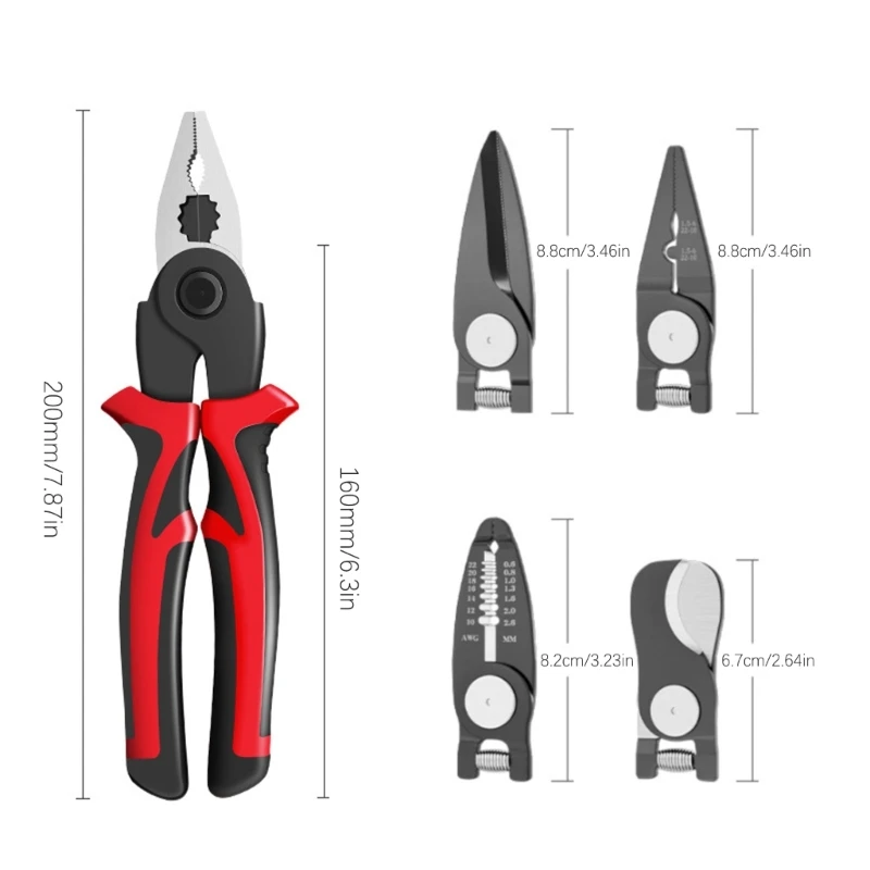 5 in 1 Wire Stripping Pliers For Electricians Replaceable Cable Wire Cutter Multifunctional Pliers Non-Slip Handle Tool