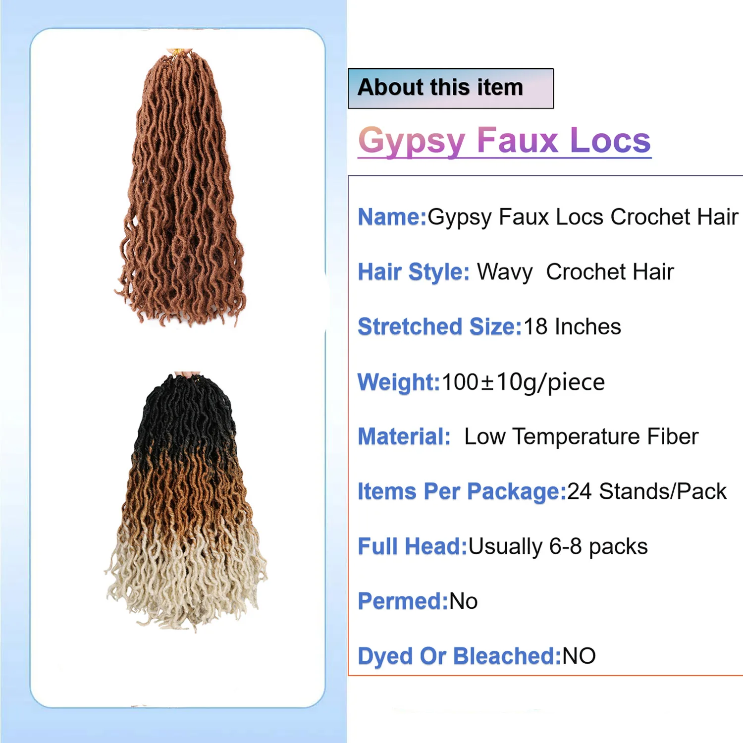 Gypsy Locs Crochet Hair 18 Inch Low Temperature Fiber Crochet Locs Ombre Wavy Goddess Fauxs Locs Crochet Hair Extensions