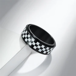 Match Flag Go Black White Square Checkered Rotatable High Quelity Fine Stainless Steel Male Female Ring Polished JZ608