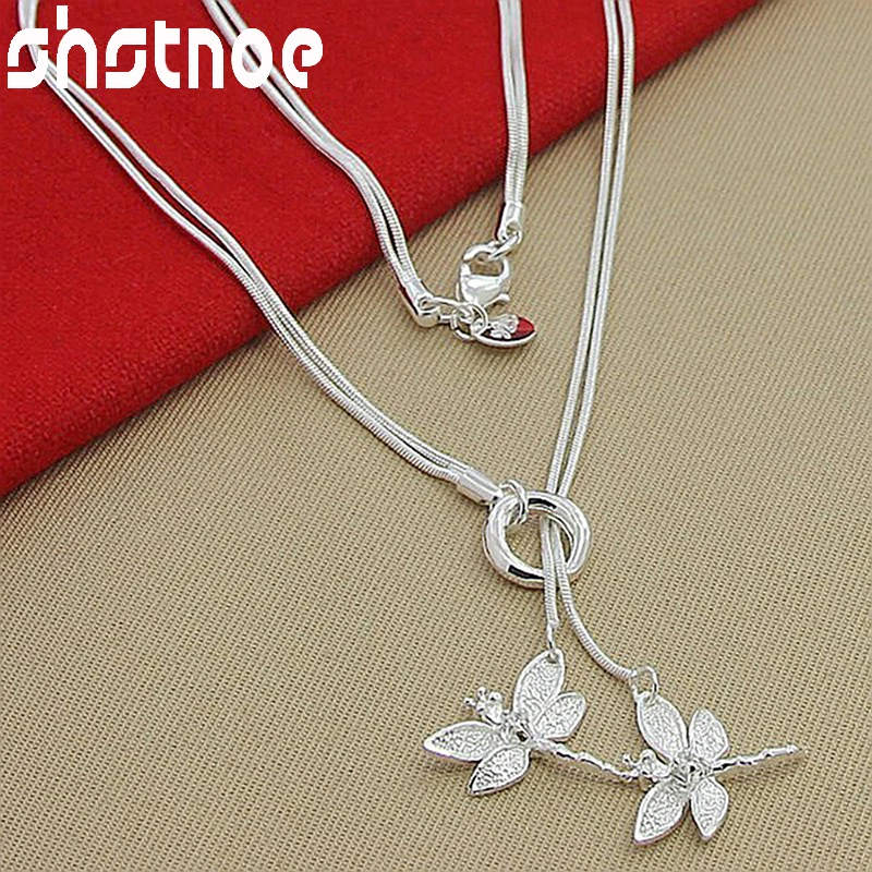 

SHSTONE 925 Sterling Silver 18 Inch Snake Chain Dragonfly Pendant Necklace For Women Party Wedding Gift Fashion Fine Jewelry