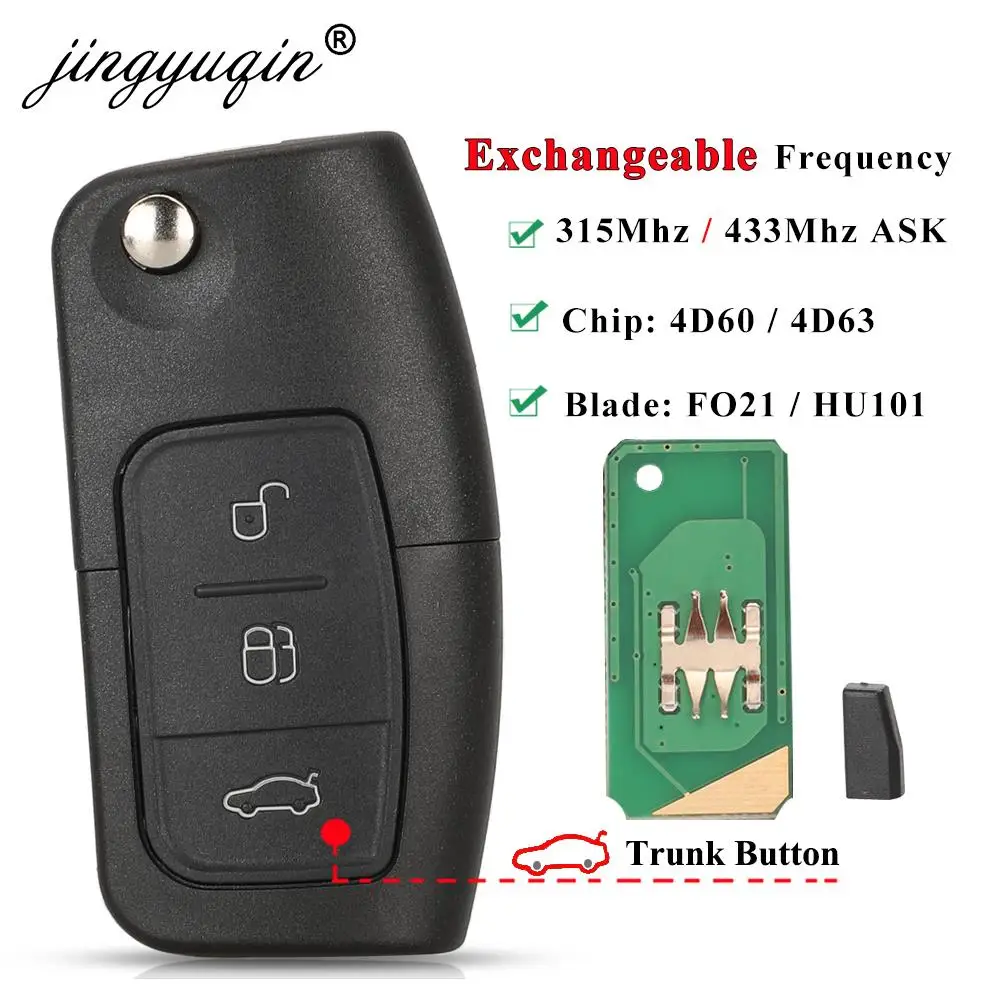 

jingyuqin 315/433MHz 4D63 4D60 Car Remote Key for Ford Fusion Focus Mondeo Fiesta Galaxy HU101 FO21 Blade Vehicle Flip Keys