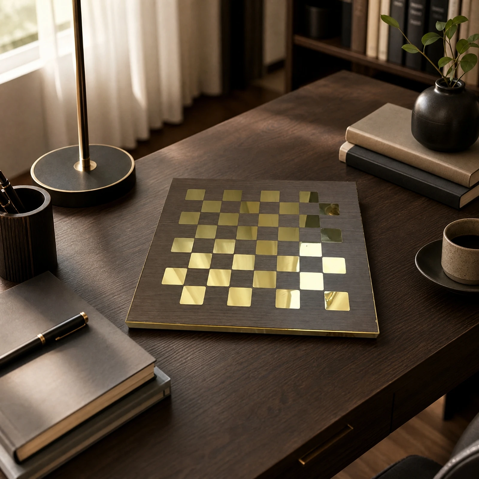 Rectangular Chessboard with Metal Inlays Sturdy Wood and Metal Chessboard Wooden Chess Board Long-Lasting Classic Chess Board