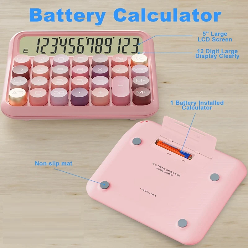 12 dígitos calculadora mecânica com 5 polegadas tela lcd, botões grandes, calculadora de mesa, bonito para escritório e uso doméstico