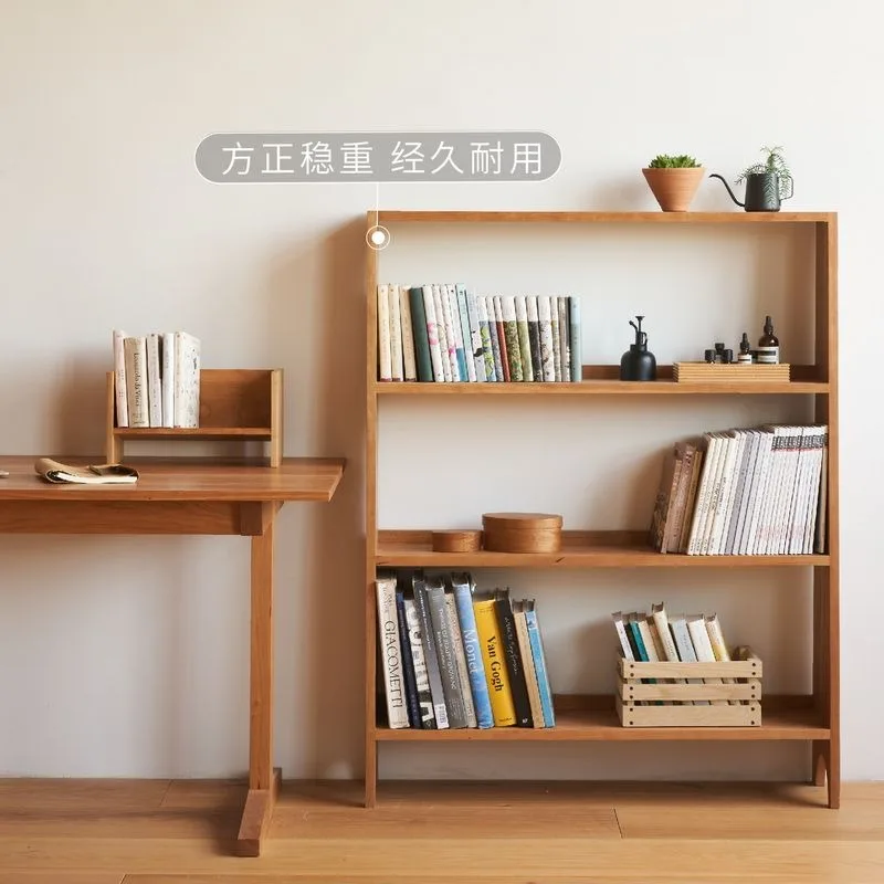 three-layer shelf, living room storage shelf, office bookshelf, Nordic log shelf