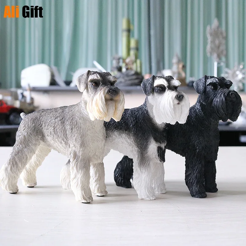 Decoration Crafts Figurines Miniatures German Schnauzer Dog Articles Murals Accessories Models Gift  House Decor Resin Charms