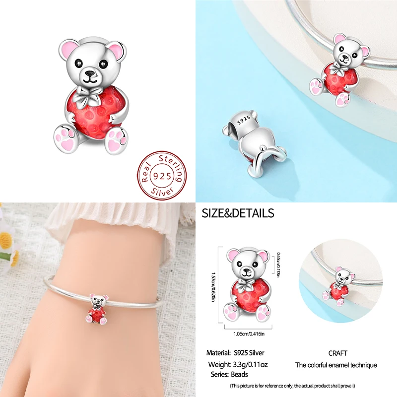 

The new 925 sterling silver bear strawberry pendant beads, suitable for matching bracelets, DIY beads suitable for women, can be