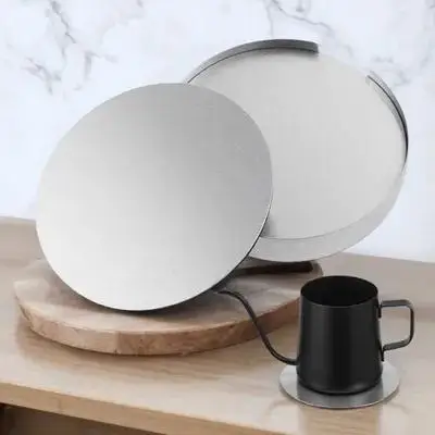 

6 pcs Stainless Steel Coasters Set 10X10Cm Round Non-Slip Heat Resistant Cup Mats Table Placemats With Holder Kitchen Dining