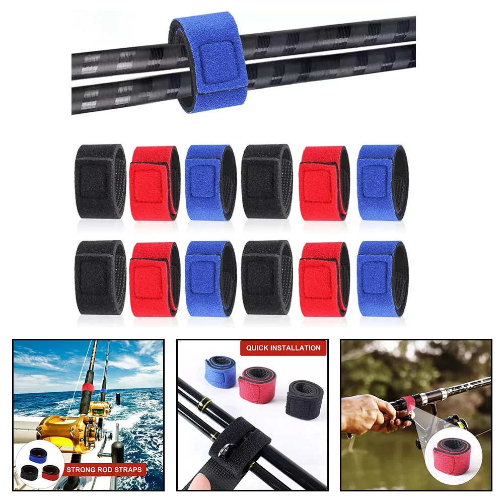12 أشرطة صنارة الصيد 3 ألوان أشرطة صيد مرنة قابلة للتعديل لحماية قضبان الصيد ملحقات صيد الأسماك المقاومة