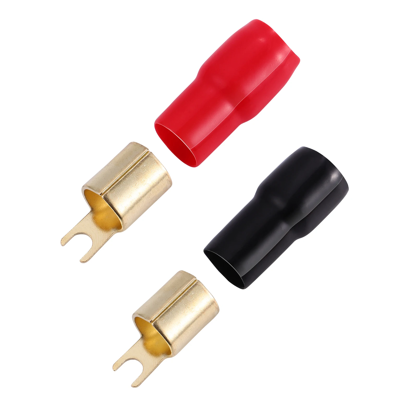 

2Pairs Speaker Wire Connectors Copper Crimp Terminal Spade Fork Adapters Red Black for Audio Power Flow 0ga Terminal
