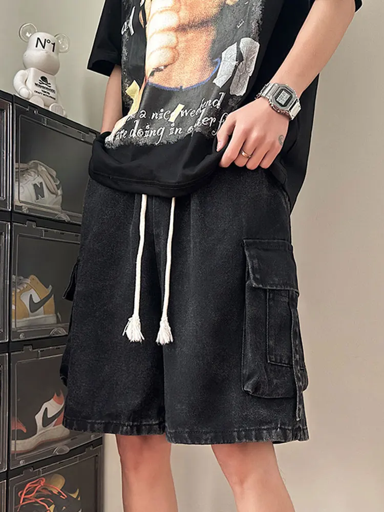 

American Retro Workwear orts Men Summer Trendy Brand Oversize Casual Big ket Couple Pure Cotton Five-Quarter Mid-Pants