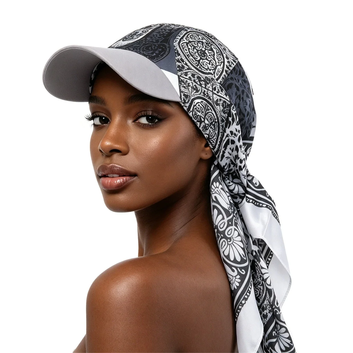 Women Fashion Printed Satin Headscarf Hat with Brim Summer Soft Breathable Sun Casual Outdoor Sports Baseball Cap Female Travel