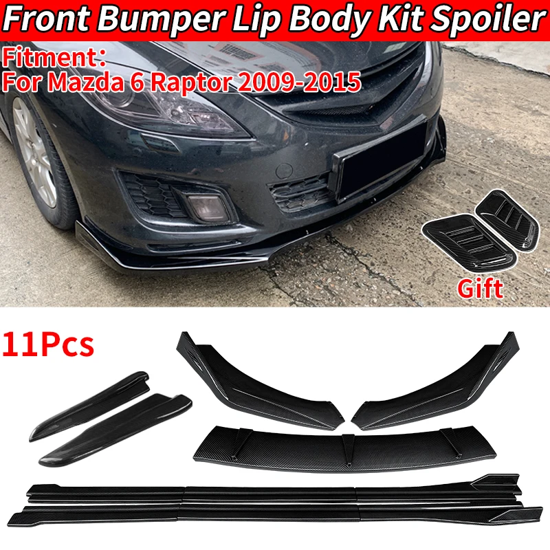 

For Mazda 6 Raptor 2009-2015 Car Front Bumper Splitters Lip Body Kit Spoiler Side Skirts Extensions Rear Wrap Angle Carbon Look