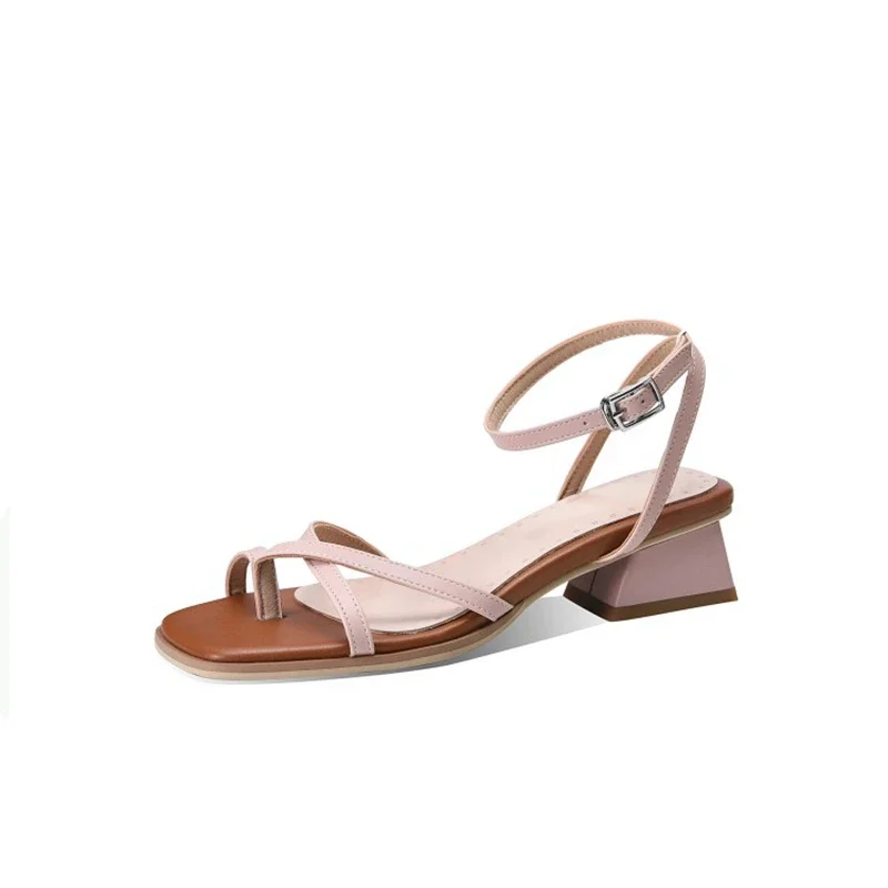 BLXQPYT-Zapatos elegantes De cuero para Mujer, sandalias De gladiador con punta abierta y tacón bajo, para fiesta, talla 32-43, D-54, 2021