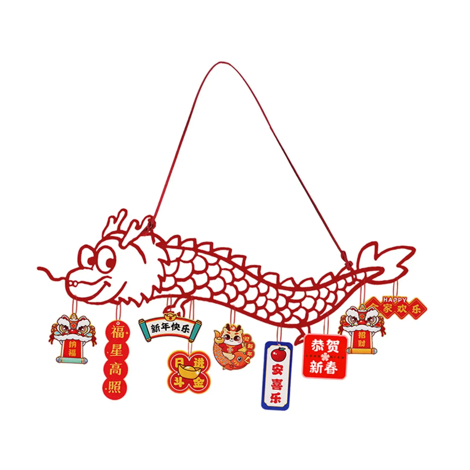 Chinese Dragon New Year Hanging Decoration Classic Elements Blessings Words Length 50cm for Festival Party Supplies Accessories