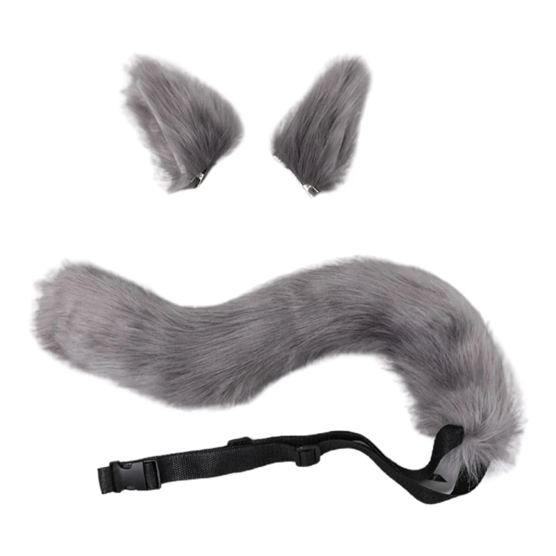 3 Pieces Animal Roleplay Furry Set Puppy Ears Headwear Long Fur Wolf Tail New Dropship