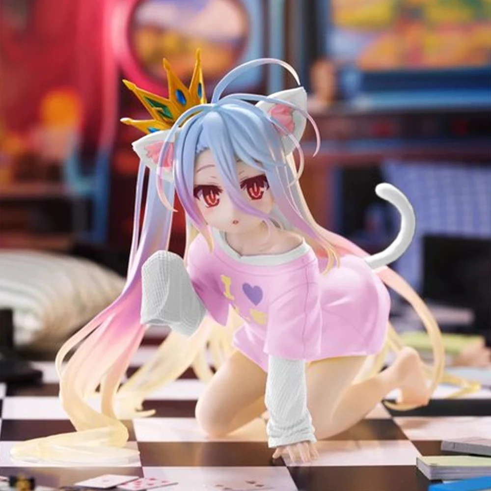Anime shiro figura orelhas de gato shiro figuras de ação modelos pvc shiro camiseta estatueta shiro olhar figuras brinquedos presentes 10cm