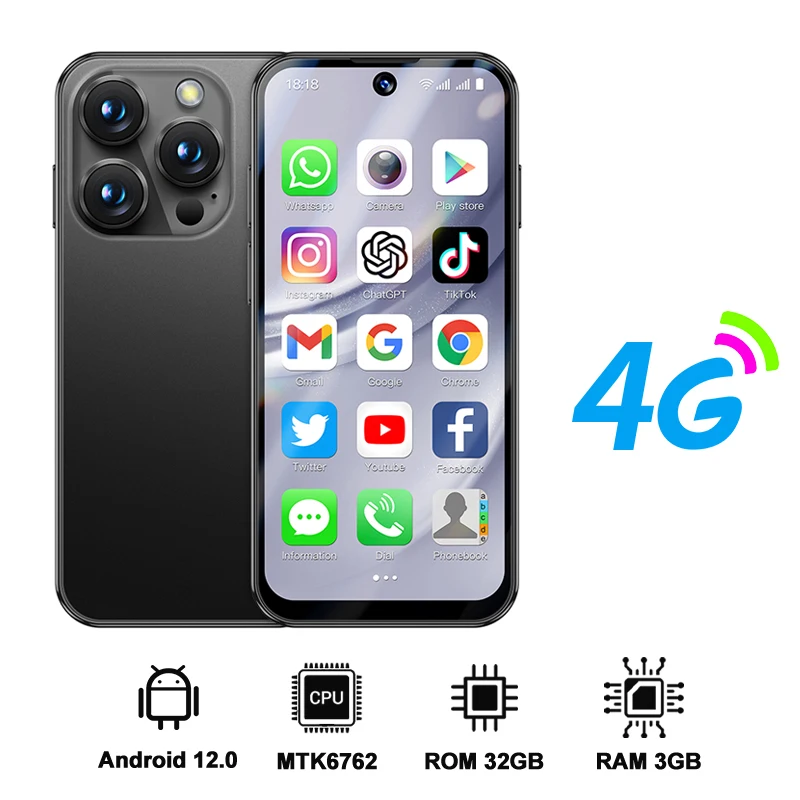 SERVO 19PRO 4G Netwerk Mini Smartphone Android12 OS RAM 6GB ROM 128GB Speelwinkel GPS OTG 3.88 "Display 2 SIM Pocket Smartphones